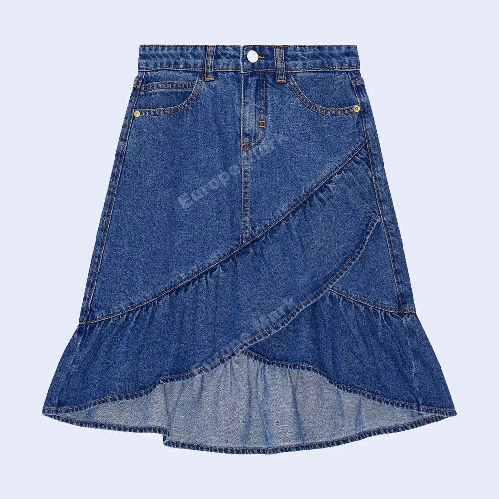 Asymmetrical Blue Denim Skirt 