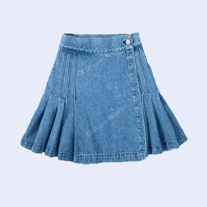 Azure Breeze Pleated Denim Skirt for Girls