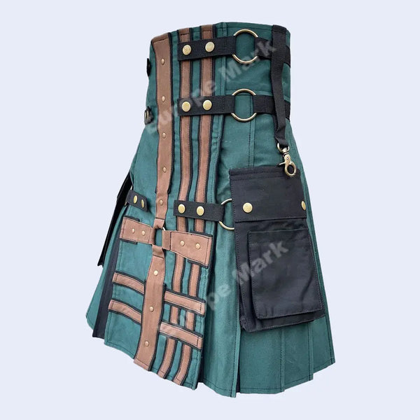 Green black double cross utility kilt 1