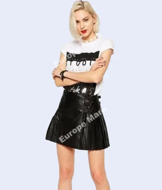 Mini leather skirt with multi side straps 2